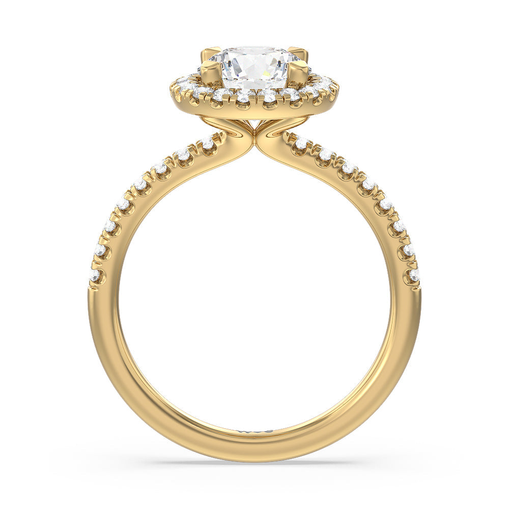 Round Cut Seamless Diamond Shank Halo Engagement Ring with Lab Grown Diamond in 14KT Yellow Gold view 2