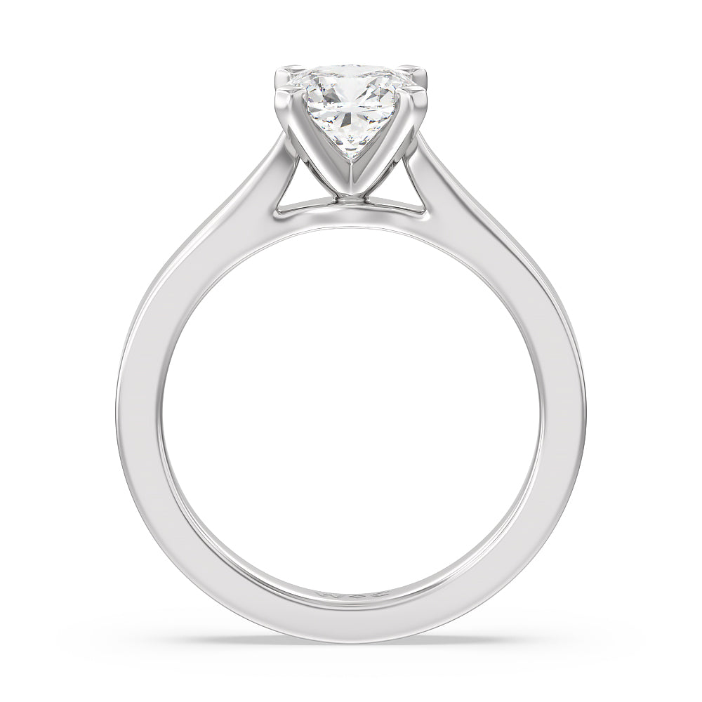 Maxi Sleek Cathedral Solitaire Engagement Ring with Cushion Cut Diamond in 14KT Platinum view 2