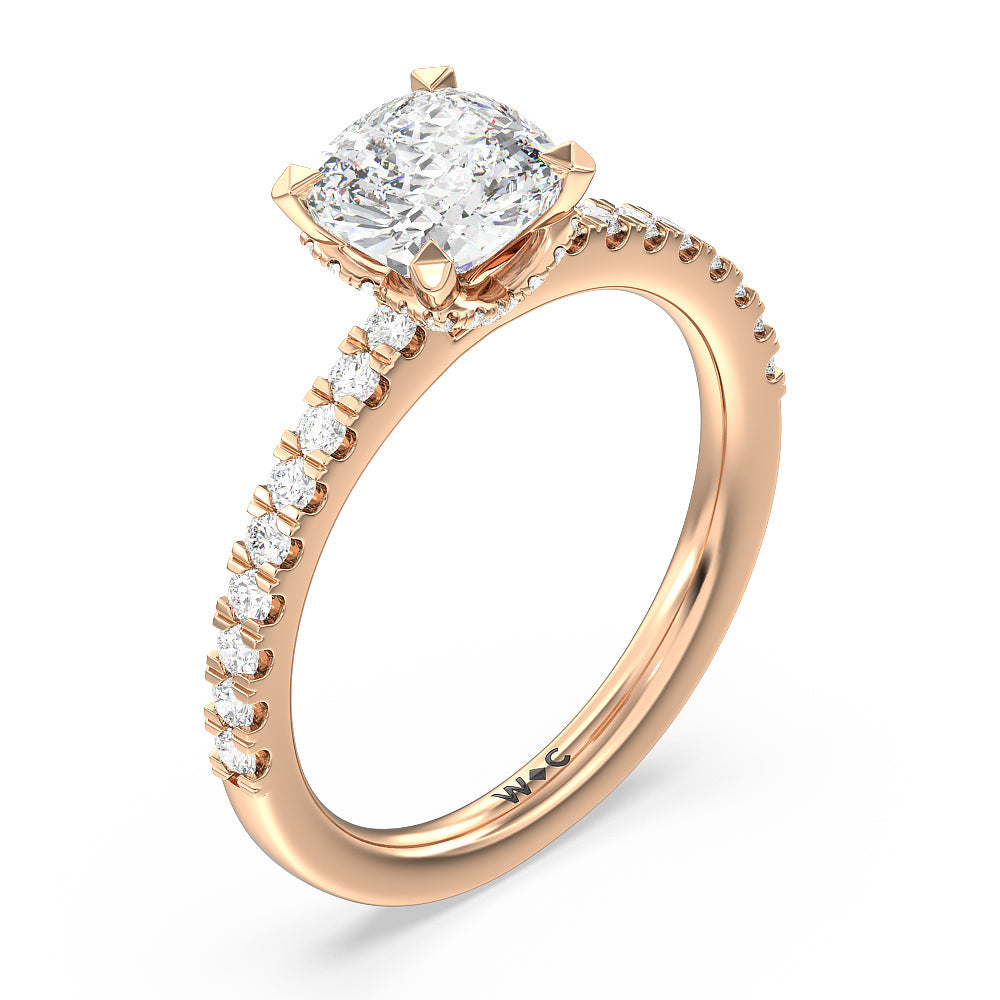 Vela Medi Hidden Halo Engagement Ring with Cushion Cut Diamond in 14KT Rose Gold view 3
