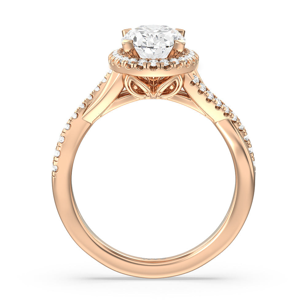 Crossover Split Cathedral Halo Engagement Ring with Oval Cut Diamond in 14KT Rose Gold view 2