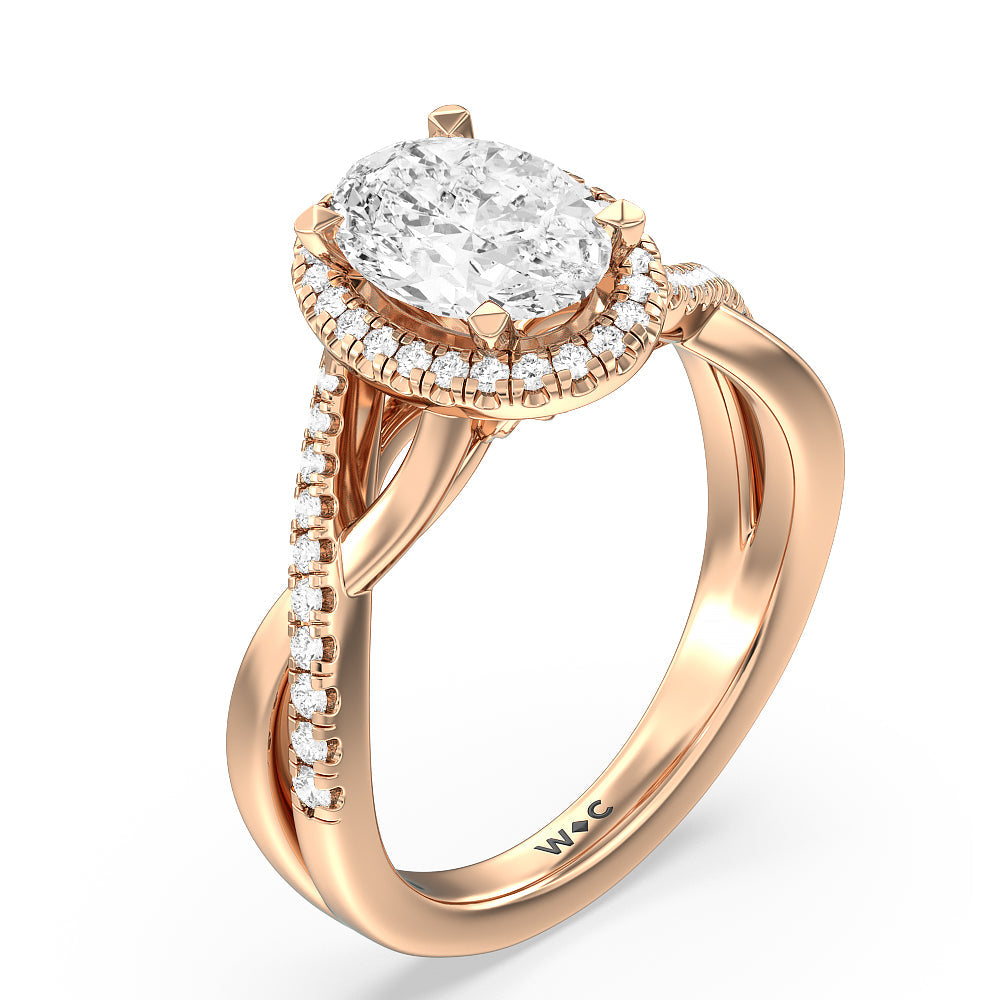 Crossover Split Cathedral Halo Engagement Ring with Oval Cut Diamond in 14KT Rose Gold view 3