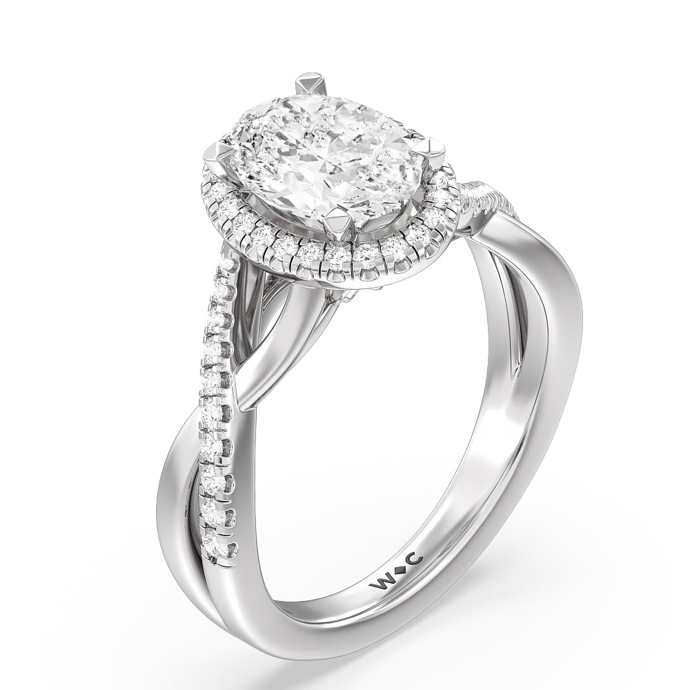 Crossover Split Cathedral Halo Engagement Ring with Oval Cut Diamond in 14KT Platinum view 3