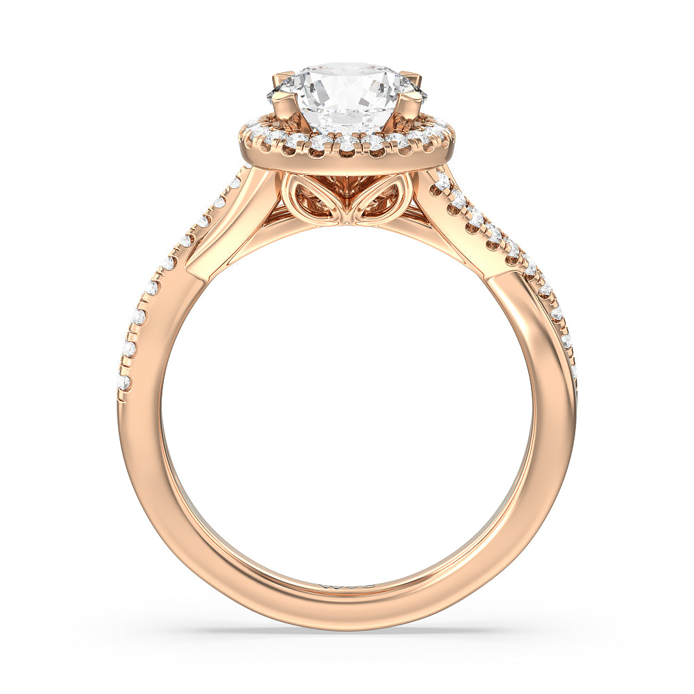 Crossover Split Cathedral Halo Engagement Ring with Round Cut Diamond in 14KT Rose Gold view 2