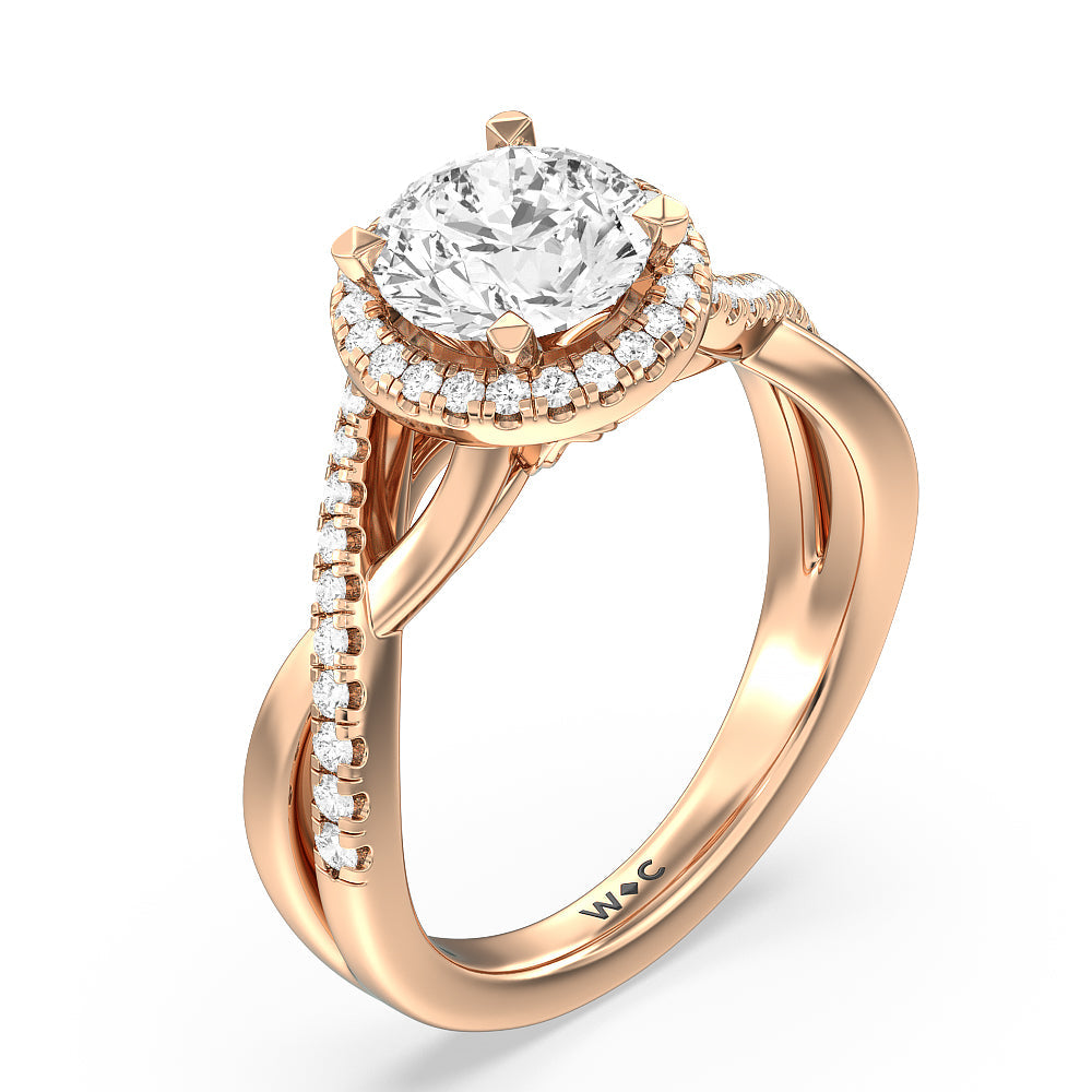 Crossover Split Cathedral Halo Engagement Ring with Round Cut Diamond in 14KT Rose Gold view 3