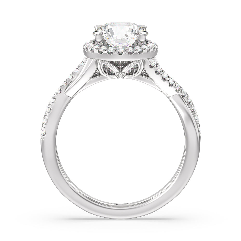 Crossover Split Cathedral Halo Engagement Ring with Round Cut Diamond in 14KT Platinum view 2