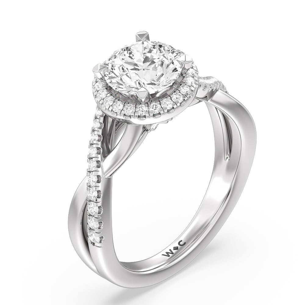 Crossover Split Cathedral Halo Engagement Ring with Round Cut Diamond in 14KT Platinum view 3