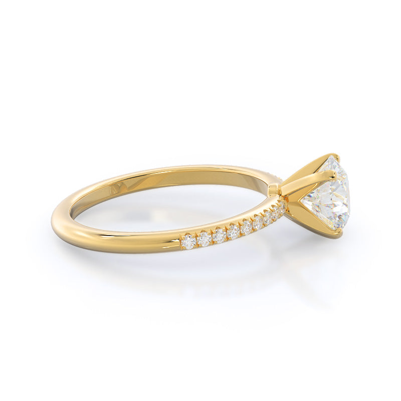 Round Cut Micro pave Diamond Engagement Ring with Lab Grown Diamond in 14KT Yellow Gold view 3