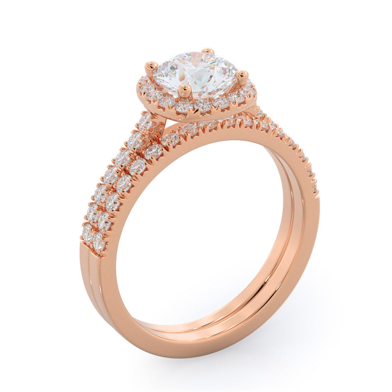 Round Cut Squarish Halo Diamond Engagement Ring with Lab Grown Diamond in 14KT Rose Gold view 4