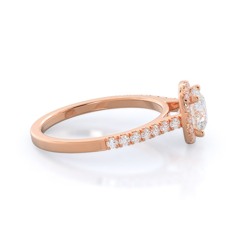 Round Cut Squarish Halo Diamond Engagement Ring with Lab Grown Diamond in 14KT Rose Gold view 3