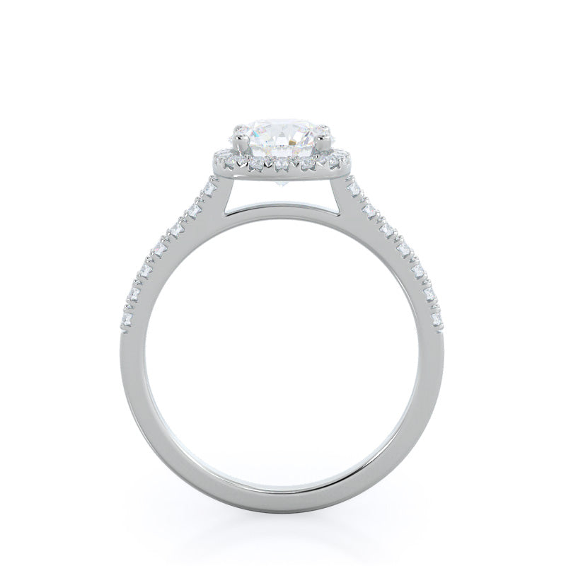 Round Cut Squarish Halo Diamond Engagement Ring with Lab Grown Diamond in 14KT Platinum view 2