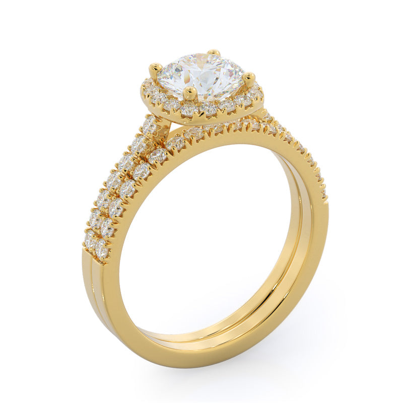 Round Cut Squarish Halo Diamond Engagement Ring with Lab Grown Diamond in 14KT Yellow Gold view 4