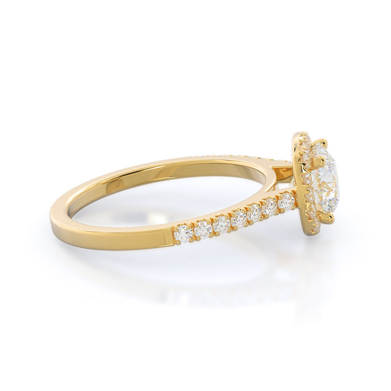 Round Cut Squarish Halo Diamond Engagement Ring with Lab Grown Diamond in 14KT Yellow Gold view 3