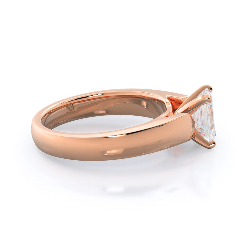 Open Cathedral Diamond Engagement Ring with Emerald Cut Diamond in 14KT Rose Gold view 3