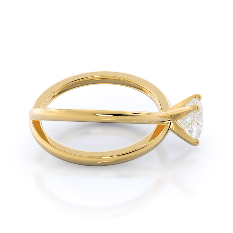Crisscross Diamond Engagement Ring with Cushion Cut Diamond in 14KT Yellow Gold view 3