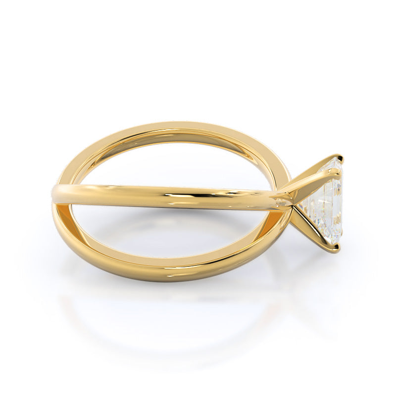 Crisscross Diamond Engagement Ring with Emerald Cut Diamond in 14KT Yellow Gold view 3