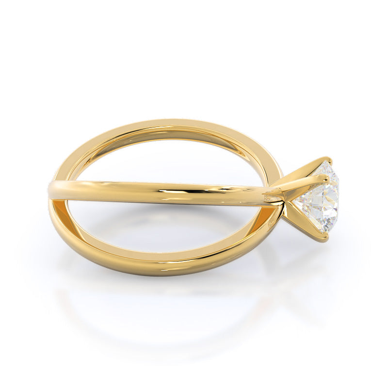 Crisscross Diamond Engagement Ring with Round Cut Diamond in 14KT Yellow Gold view 3