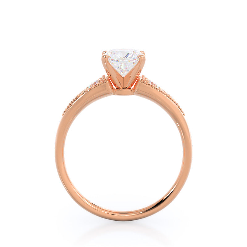 Cushion Cut Heirloom Milgrain Diamond Engagement Ring with Lab Grown Diamond in 14KT Rose Gold view 2