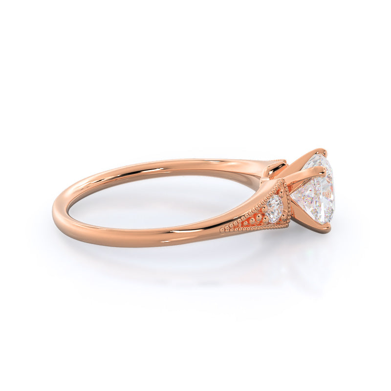 Cushion Cut Heirloom Milgrain Diamond Engagement Ring with Lab Grown Diamond in 14KT Rose Gold view 3