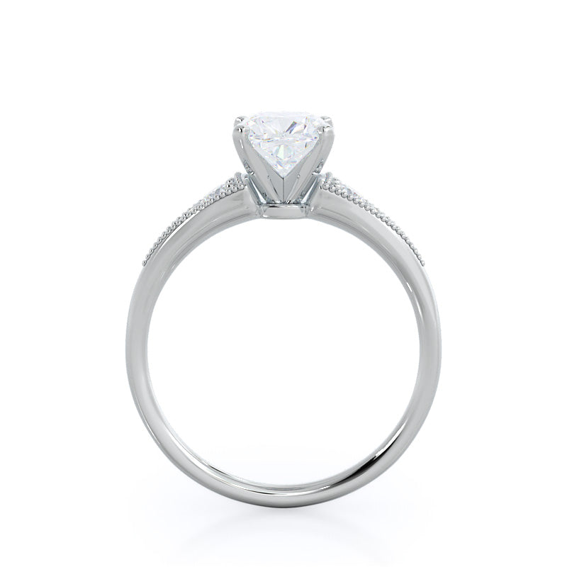 Cushion Cut Heirloom Milgrain Diamond Engagement Ring with Lab Grown Diamond in 14KT Platinum view 2