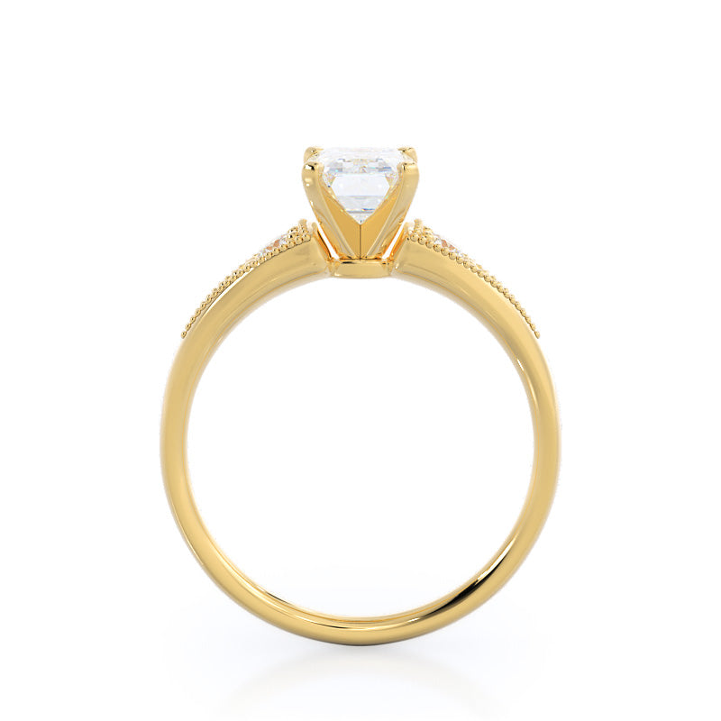 Emerald Cut Heirloom Milgrain Diamond Engagement Ring with Lab Grown Diamond in 14KT Yellow Gold view 2