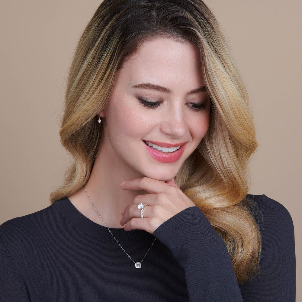 Model Wearing Heirloom Milgrain Diamond Engagement Ring with Lab Grown Diamond view