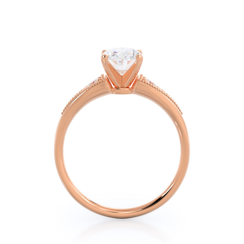 Oval Cut Heirloom Milgrain Diamond Engagement Ring with Lab Grown Diamond in 14KT Rose Gold view 2