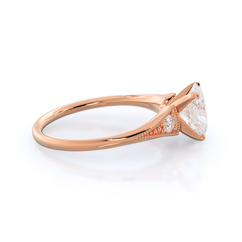 Oval Cut Heirloom Milgrain Diamond Engagement Ring with Lab Grown Diamond in 14KT Rose Gold view 3