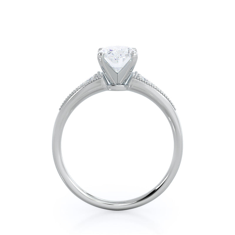 Oval Cut Heirloom Milgrain Diamond Engagement Ring with Lab Grown Diamond in 14KT Platinum view 2