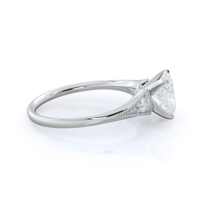 Oval Cut Heirloom Milgrain Diamond Engagement Ring with Lab Grown Diamond in 14KT Platinum view 3