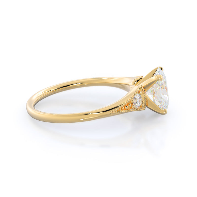 Oval Cut Heirloom Milgrain Diamond Engagement Ring with Lab Grown Diamond in 14KT Yellow Gold view 3