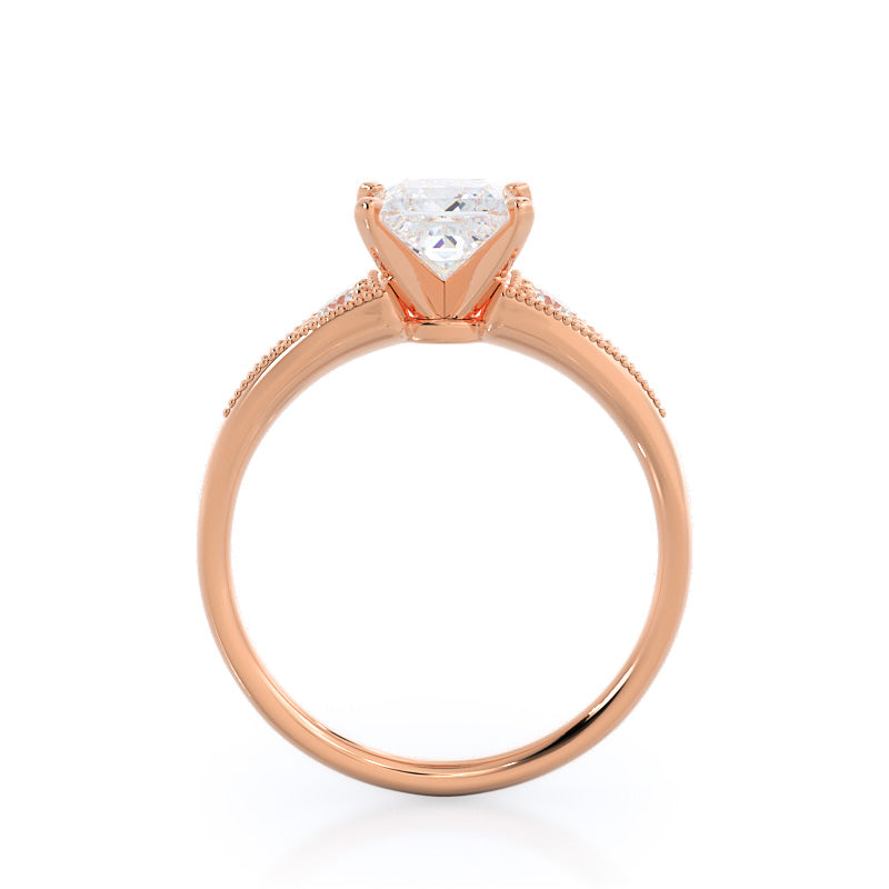 Princess Cut Heirloom Milgrain Diamond Engagement Ring with Lab Grown Diamond in 14KT Rose Gold view 2