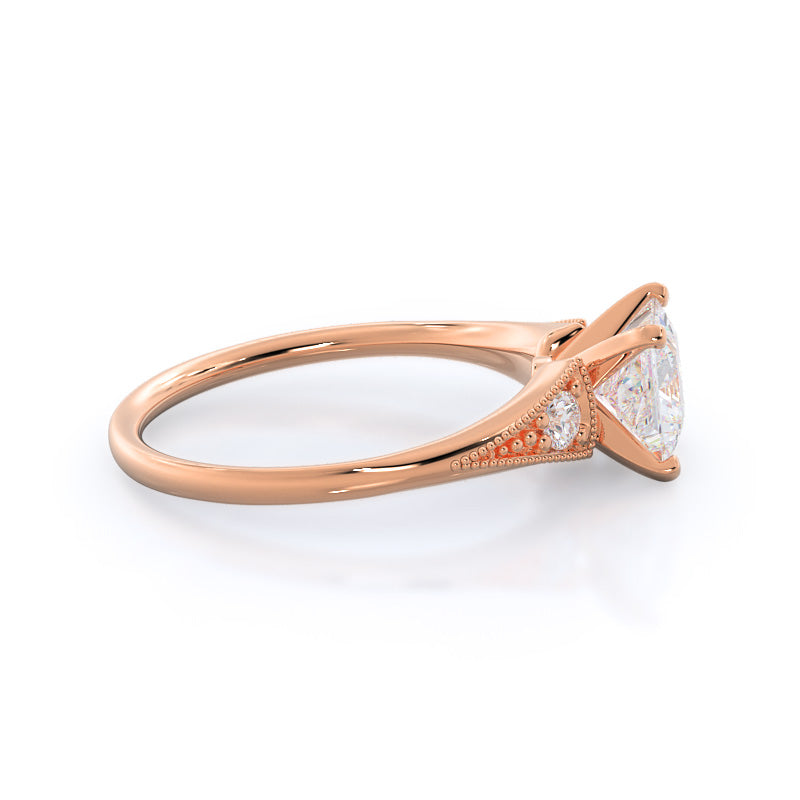 Princess Cut Heirloom Milgrain Diamond Engagement Ring with Lab Grown Diamond in 14KT Rose Gold view 3