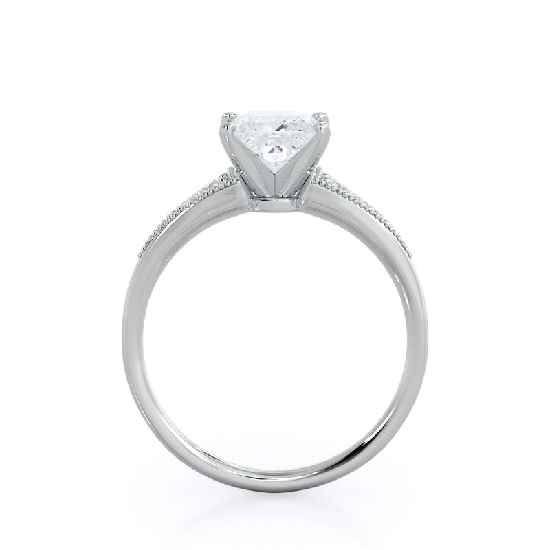 Princess Cut Heirloom Milgrain Diamond Engagement Ring with Lab Grown Diamond in 14KT Platinum view 2