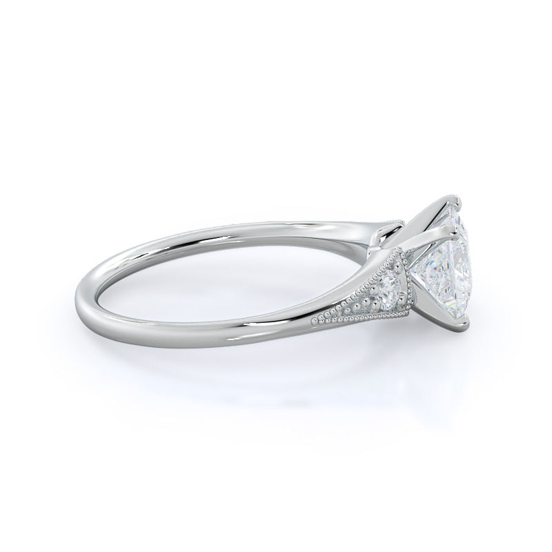 Princess Cut Heirloom Milgrain Diamond Engagement Ring with Lab Grown Diamond in 14KT Platinum view 3