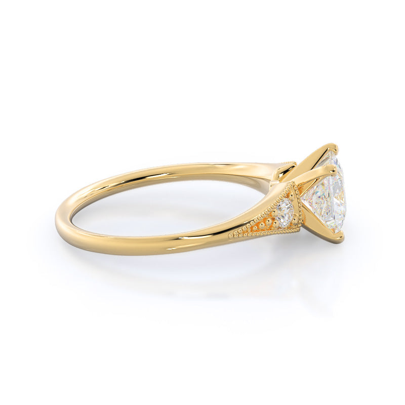 Princess Cut Heirloom Milgrain Diamond Engagement Ring with Lab Grown Diamond in 14KT Yellow Gold view 3