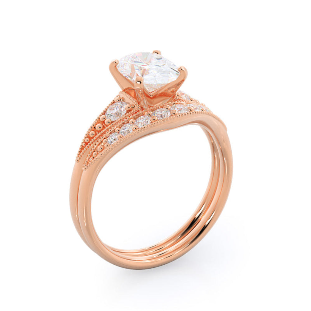 Heart Cut Heirloom Milgrain Diamond Engagement Ring with Lab Grown Diamond in 14KT Rose Gold view 4