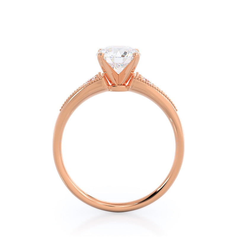 Round Cut Heirloom Milgrain Diamond Engagement Ring with Lab Grown Diamond in 14KT Rose Gold view 2