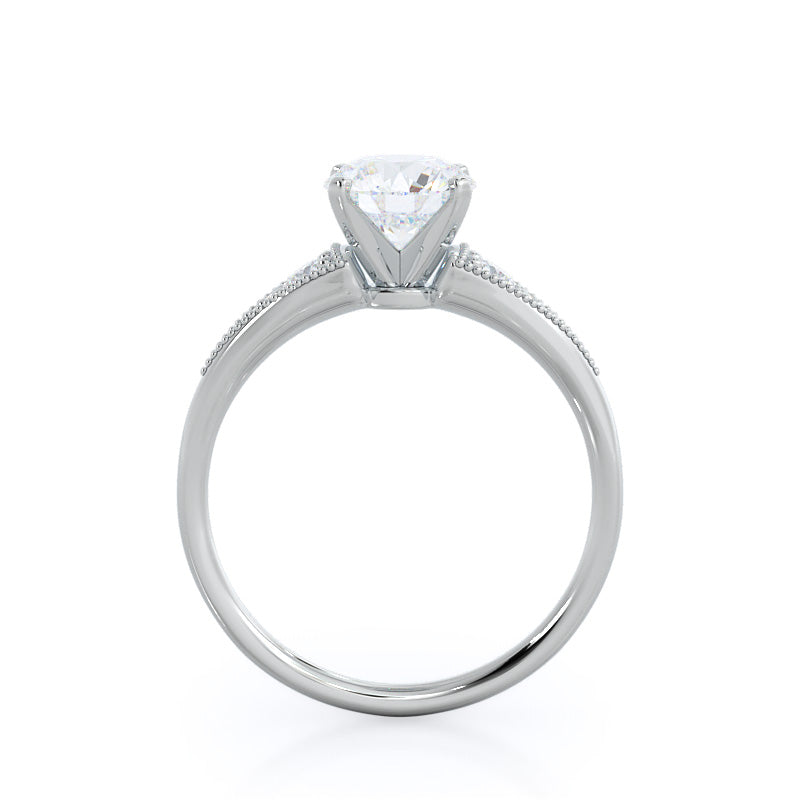 Round Cut Heirloom Milgrain Diamond Engagement Ring with Lab Grown Diamond in 14KT Platinum view 2