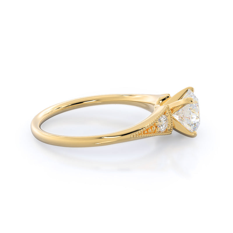 Round Cut Heirloom Milgrain Diamond Engagement Ring with Lab Grown Diamond in 14KT Yellow Gold view 3