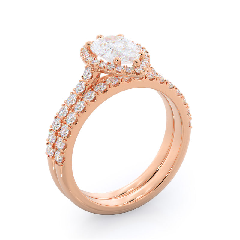 Pave Halo Engagement Ring with Pear Cut Diamond in 14KT Rose Gold view 4