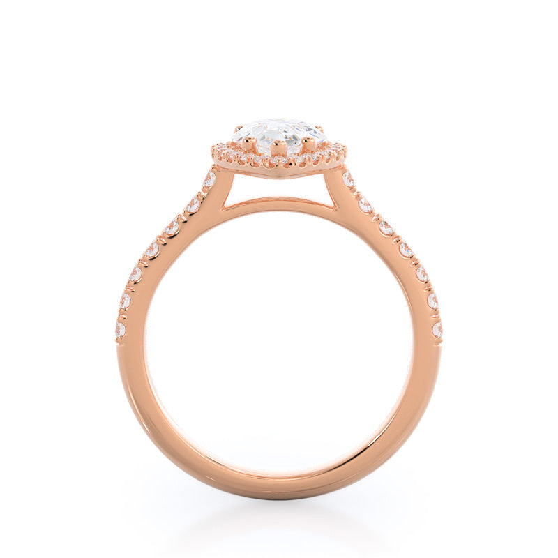 Pave Halo Engagement Ring with Pear Cut Diamond in 14KT Rose Gold view 2