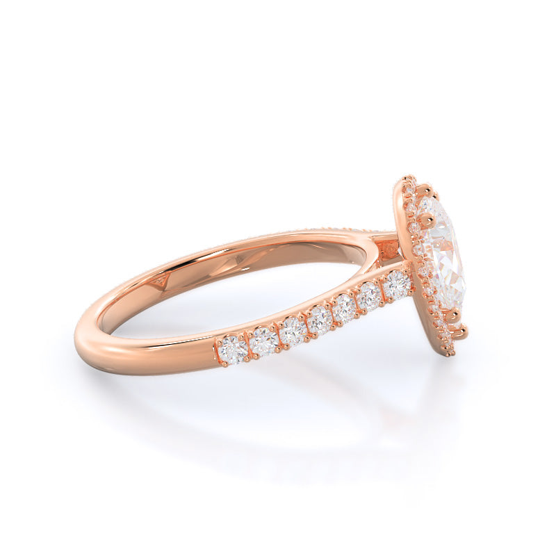 Pave Halo Engagement Ring with Pear Cut Diamond in 14KT Rose Gold view 3