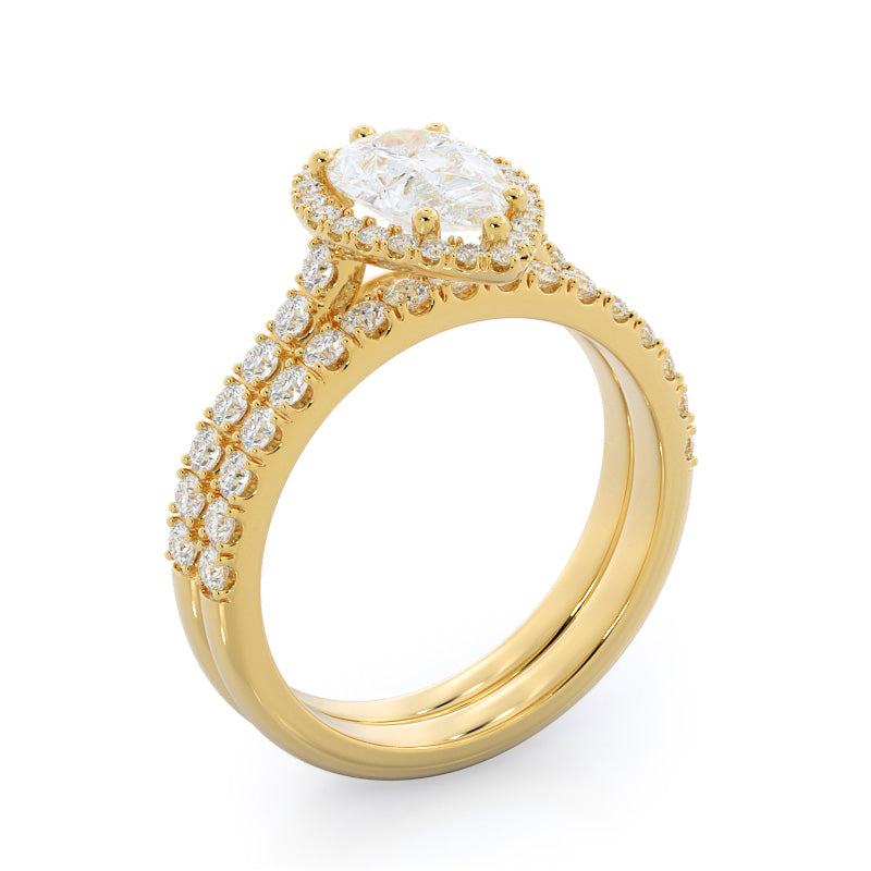 Pave Halo Engagement Ring with Pear Cut Diamond in 14KT Yellow Gold view 4