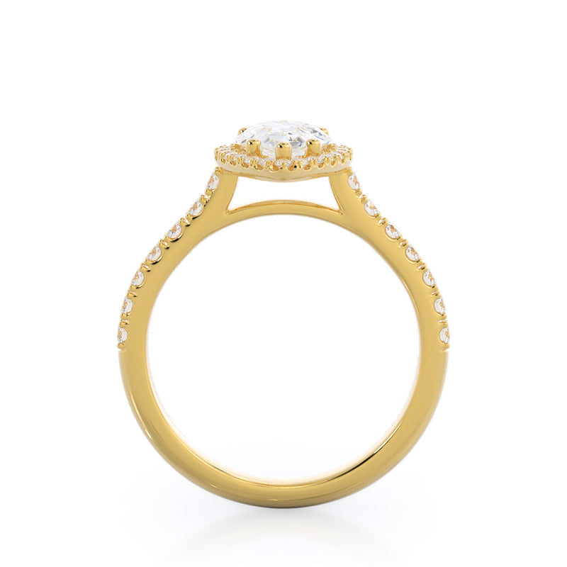 Pave Halo Engagement Ring with Pear Cut Diamond in 14KT Yellow Gold view 2