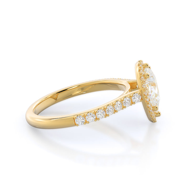 Pave Halo Engagement Ring with Pear Cut Diamond in 14KT Yellow Gold view 3