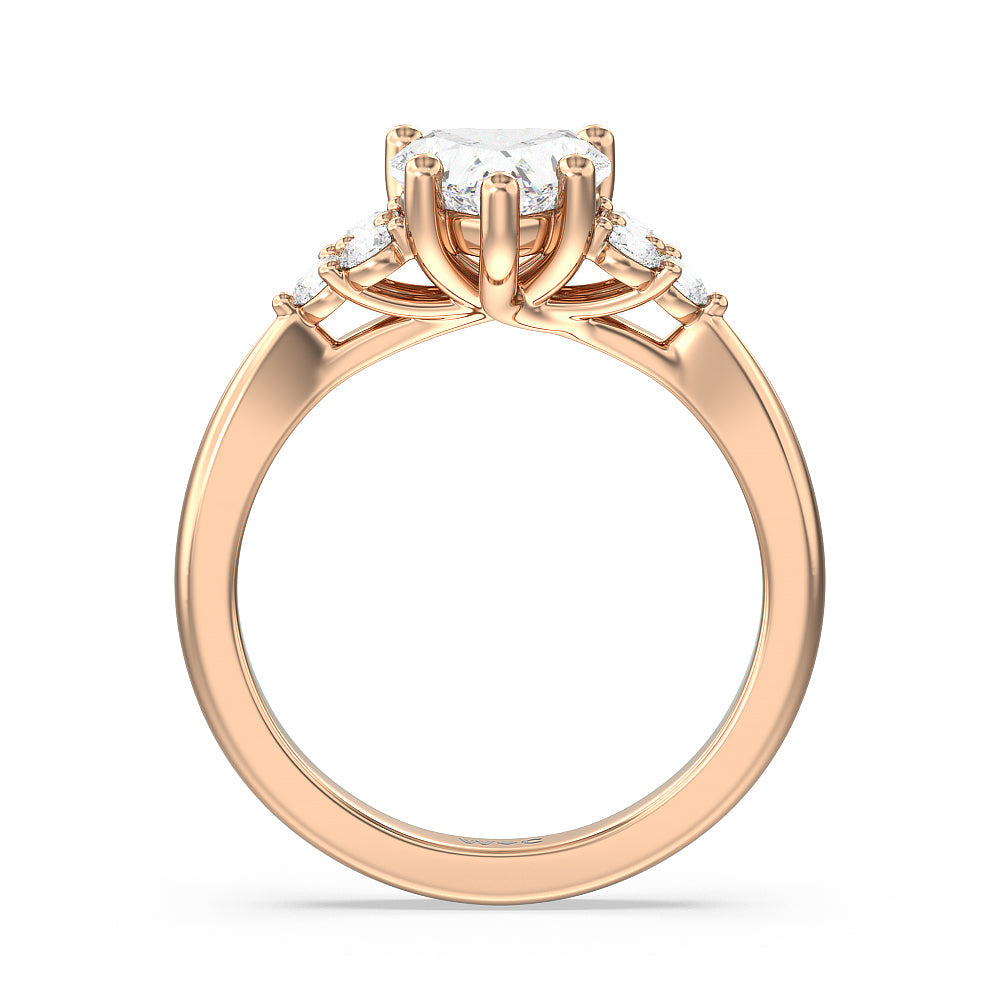 Heart Cut Cluster Side Stone Diamond Engagement Ring with Lab Grown Diamond in 14KT Rose Gold view 2