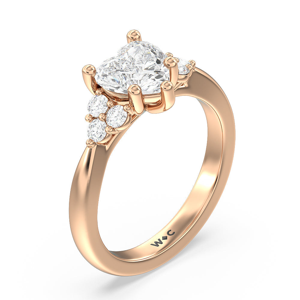 Heart Cut Cluster Side Stone Diamond Engagement Ring with Lab Grown Diamond in 14KT Rose Gold view 3