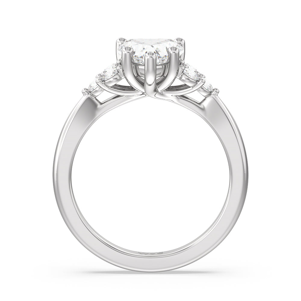 Heart Cut Cluster Side Stone Diamond Engagement Ring with Lab Grown Diamond in 14KT Platinum view 2