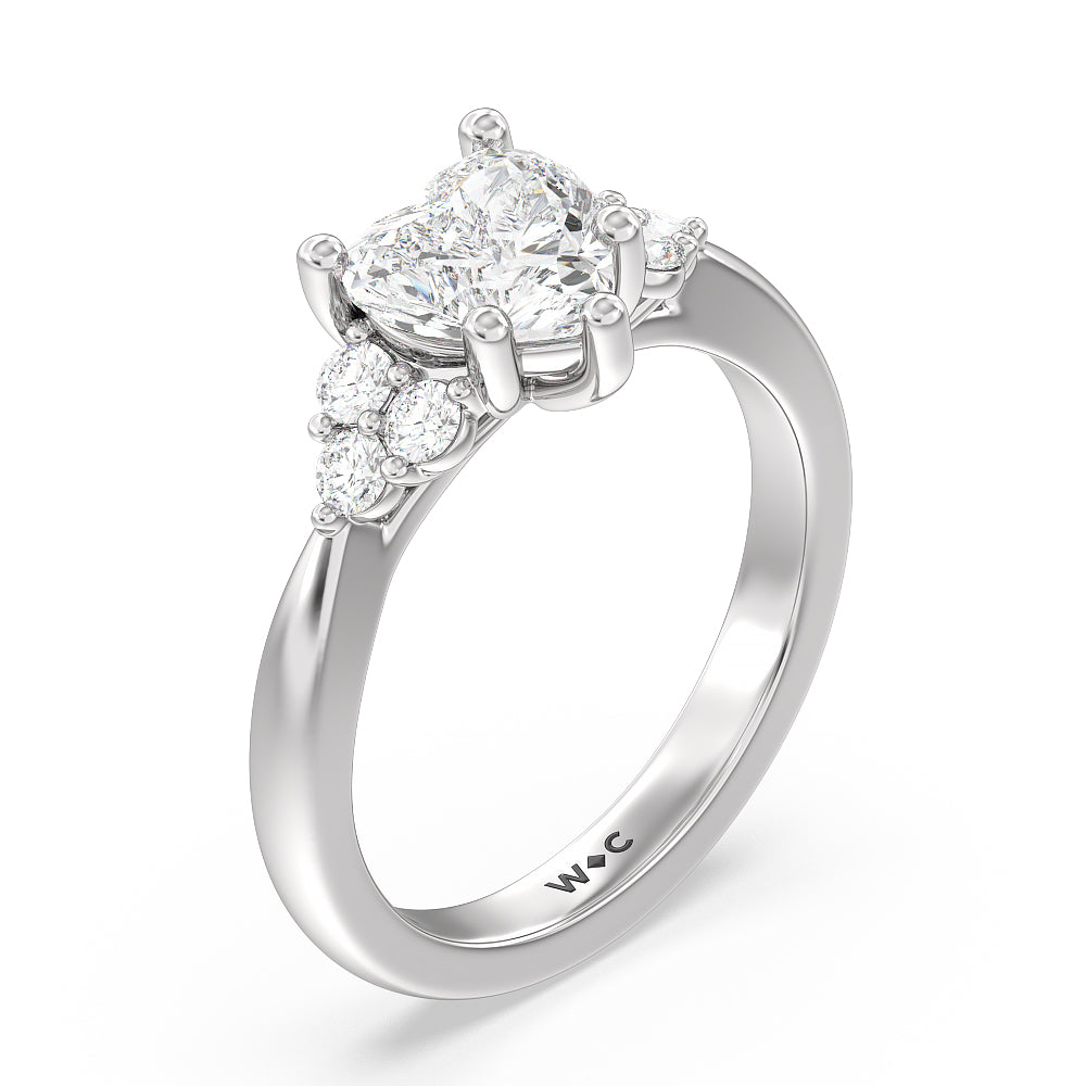 Heart Cut Cluster Side Stone Diamond Engagement Ring with Lab Grown Diamond in 14KT Platinum view 3