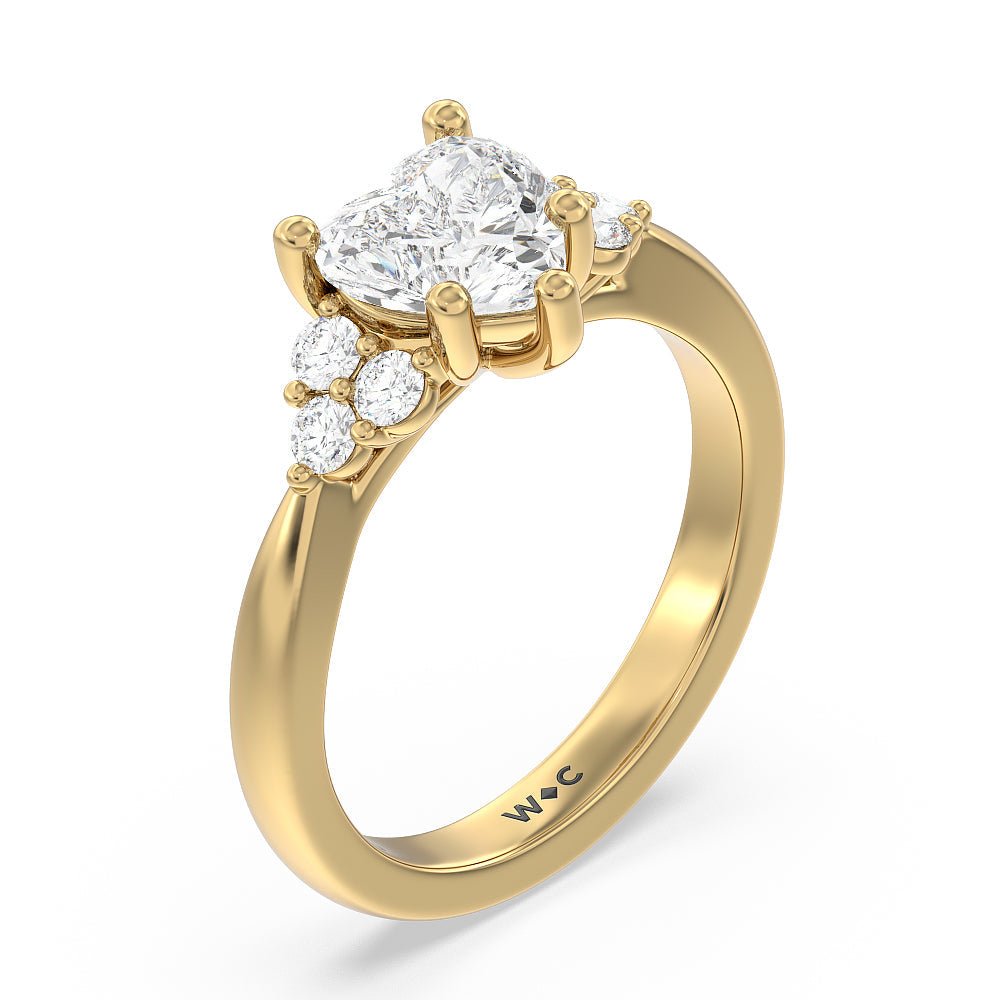 Heart Cut Cluster Side Stone Diamond Engagement Ring with Lab Grown Diamond in 14KT Yellow Gold view 3